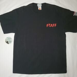 Vintage HHN Universal '03 Staff Souvenir Tee & '04 Employee Promo Button Pin